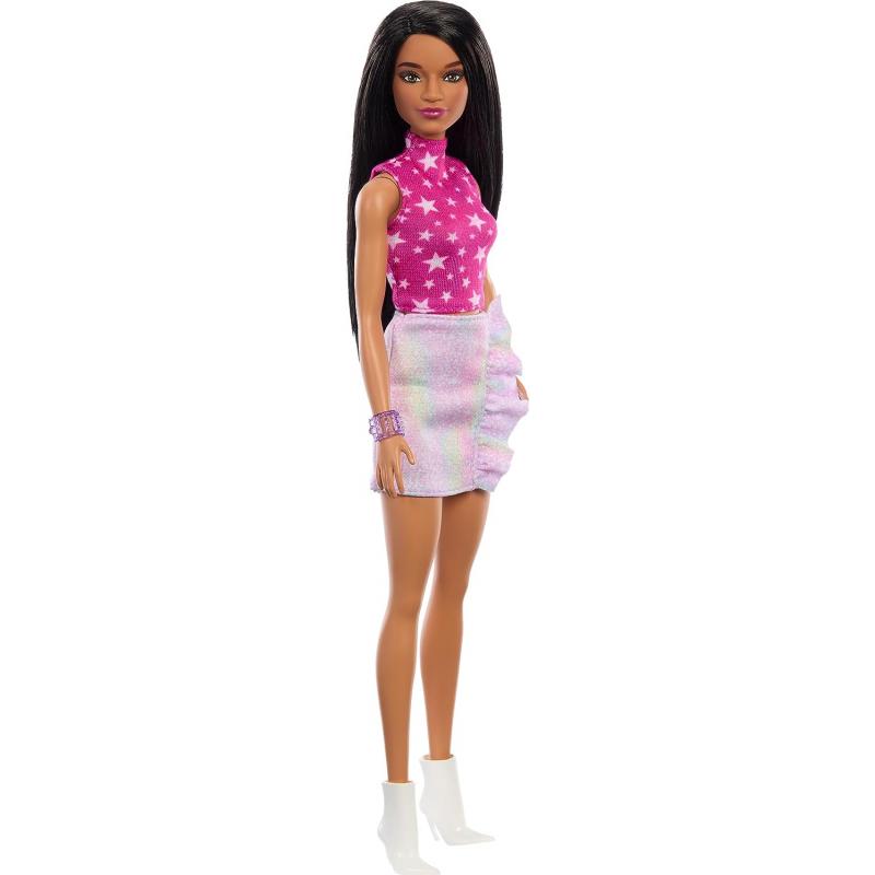 Mattel Barbie - Roza top s potiskom z zvezdami, črne ravne lase (HRH13)