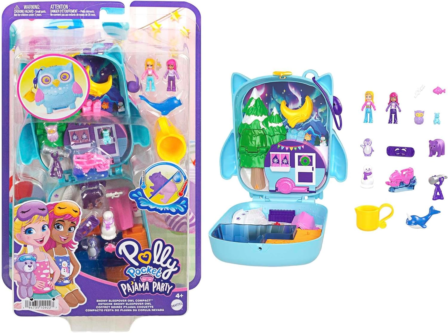 Mattel Polly Pocket: Pižama zabava - Snežna nočitev Sova Compact (HKV37)