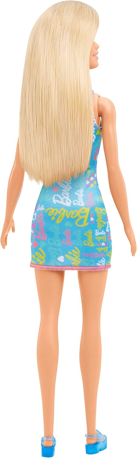 Mattel Barbie v vijolični obleki z rožami – Blondinka z modro obleko (HGM59)