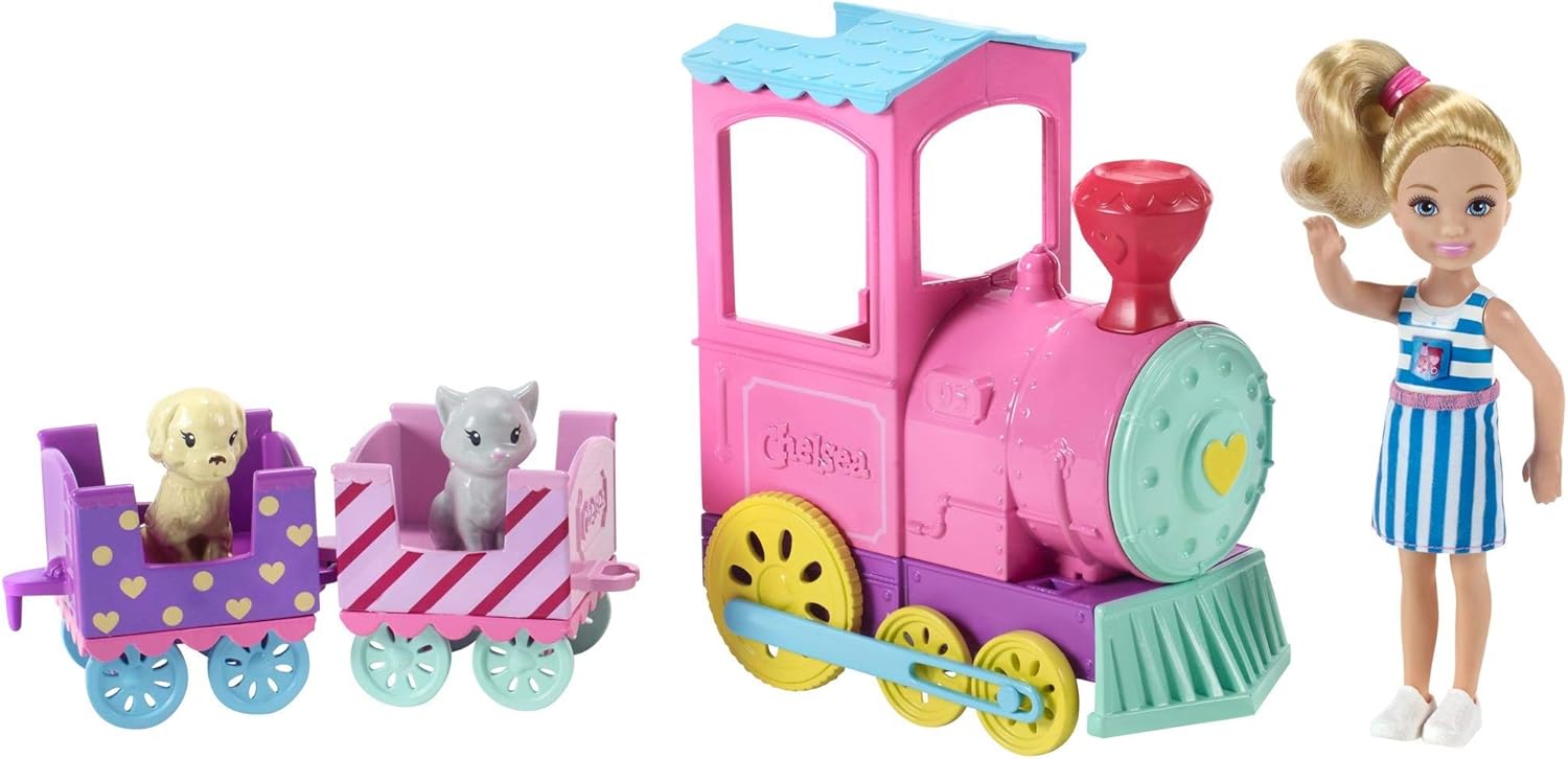 Barbie Chelsea Choo-Choo vlak s lutko, barvit set za igro z dodatki (FRL86)