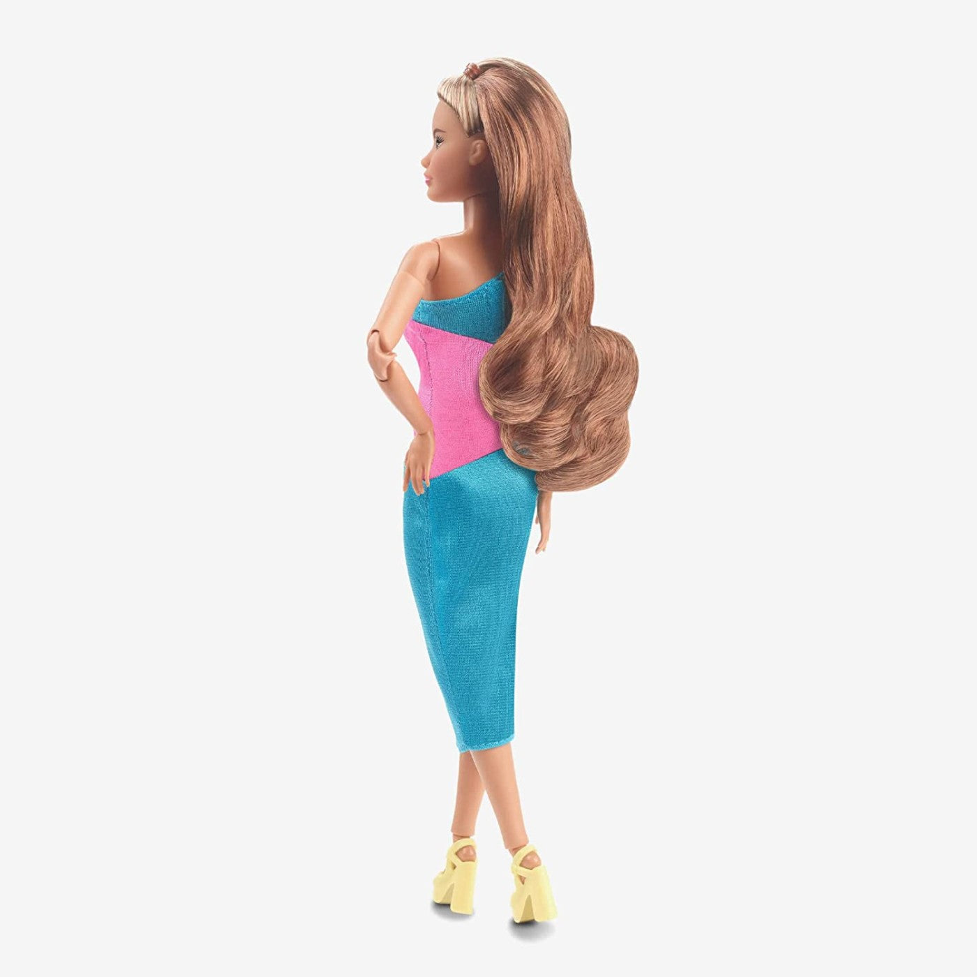 Mattel Barbie - Krajša punčka z rjavimi lasmi in roza-turkizno obleko (HJW82)