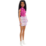 Mattel Barbie - Roza top s potiskom z zvezdami, črne ravne lase (HRH13)